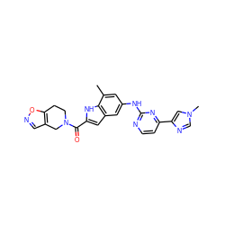 Cc1cc(Nc2nccc(-c3cn(C)cn3)n2)cc2cc(C(=O)N3CCc4oncc4C3)[nH]c12 ZINC000205654208