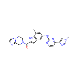 Cc1cc(Nc2nccc(-c3cn(C)cn3)n2)cc2cc(C(=O)N3CCn4ccnc4C3)[nH]c12 ZINC000205653734