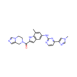 Cc1cc(Nc2nccc(-c3cn(C)cn3)n2)cc2cc(C(=O)N3CCn4cncc4C3)[nH]c12 ZINC000205653788