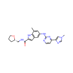 Cc1cc(Nc2nccc(-c3cn(C)cn3)n2)cc2cc(C(=O)NC[C@@H]3CCCO3)[nH]c12 ZINC000222325008