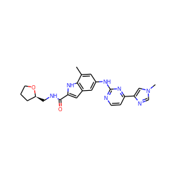 Cc1cc(Nc2nccc(-c3cn(C)cn3)n2)cc2cc(C(=O)NC[C@H]3CCCO3)[nH]c12 ZINC000222326056