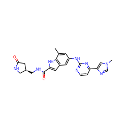 Cc1cc(Nc2nccc(-c3cn(C)cn3)n2)cc2cc(C(=O)NC[C@H]3CNC(=O)C3)[nH]c12 ZINC000205653843