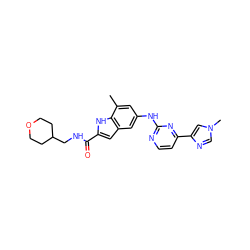 Cc1cc(Nc2nccc(-c3cn(C)cn3)n2)cc2cc(C(=O)NCC3CCOCC3)[nH]c12 ZINC000222326934