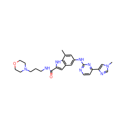 Cc1cc(Nc2nccc(-c3cn(C)cn3)n2)cc2cc(C(=O)NCCCN3CCOCC3)[nH]c12 ZINC000222322705