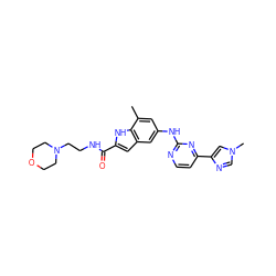 Cc1cc(Nc2nccc(-c3cn(C)cn3)n2)cc2cc(C(=O)NCCN3CCOCC3)[nH]c12 ZINC000222322559