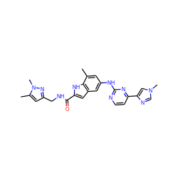 Cc1cc(Nc2nccc(-c3cn(C)cn3)n2)cc2cc(C(=O)NCc3cc(C)n(C)n3)[nH]c12 ZINC000205653760