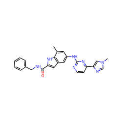 Cc1cc(Nc2nccc(-c3cn(C)cn3)n2)cc2cc(C(=O)NCc3ccccc3)[nH]c12 ZINC000205652658