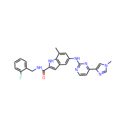 Cc1cc(Nc2nccc(-c3cn(C)cn3)n2)cc2cc(C(=O)NCc3ccccc3F)[nH]c12 ZINC000222325359