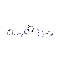 Cc1cc(Nc2nccc(-c3cn(C)cn3)n2)cc2cc(C(=O)NCc3ccccn3)[nH]c12 ZINC000205654114