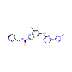 Cc1cc(Nc2nccc(-c3cn(C)cn3)n2)cc2cc(C(=O)NCc3cccnc3)[nH]c12 ZINC000222327311