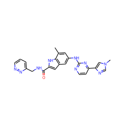 Cc1cc(Nc2nccc(-c3cn(C)cn3)n2)cc2cc(C(=O)NCc3cccnn3)[nH]c12 ZINC000205654183