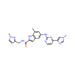 Cc1cc(Nc2nccc(-c3cn(C)cn3)n2)cc2cc(C(=O)NCc3ccn(C)n3)[nH]c12 ZINC000205650116