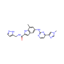 Cc1cc(Nc2nccc(-c3cn(C)cn3)n2)cc2cc(C(=O)NCc3ccn[nH]3)[nH]c12 ZINC000222327002