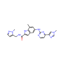 Cc1cc(Nc2nccc(-c3cn(C)cn3)n2)cc2cc(C(=O)NCc3ccnn3C)[nH]c12 ZINC000222325497