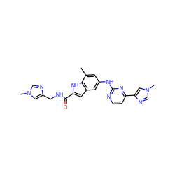 Cc1cc(Nc2nccc(-c3cn(C)cn3)n2)cc2cc(C(=O)NCc3cn(C)cn3)[nH]c12 ZINC000222325557