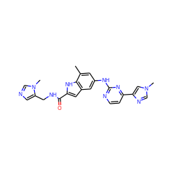 Cc1cc(Nc2nccc(-c3cn(C)cn3)n2)cc2cc(C(=O)NCc3cncn3C)[nH]c12 ZINC000222325293