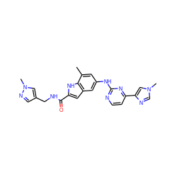 Cc1cc(Nc2nccc(-c3cn(C)cn3)n2)cc2cc(C(=O)NCc3cnn(C)c3)[nH]c12 ZINC000222327068