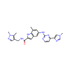 Cc1cc(Nc2nccc(-c3cn(C)cn3)n2)cc2cc(C(=O)NCc3cnn(C)c3C)[nH]c12 ZINC000205652685