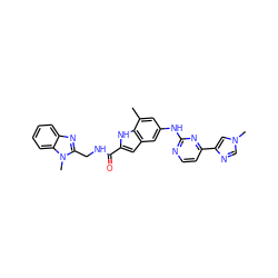 Cc1cc(Nc2nccc(-c3cn(C)cn3)n2)cc2cc(C(=O)NCc3nc4ccccc4n3C)[nH]c12 ZINC000205652736