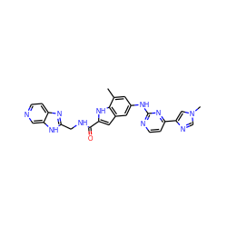 Cc1cc(Nc2nccc(-c3cn(C)cn3)n2)cc2cc(C(=O)NCc3nc4ccncc4[nH]3)[nH]c12 ZINC000205652783