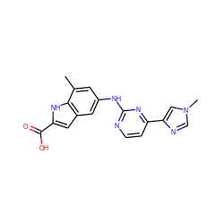 Cc1cc(Nc2nccc(-c3cn(C)cn3)n2)cc2cc(C(=O)O)[nH]c12 ZINC000221527996