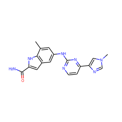 Cc1cc(Nc2nccc(-c3cn(C)cn3)n2)cc2cc(C(N)=O)[nH]c12 ZINC000205268064