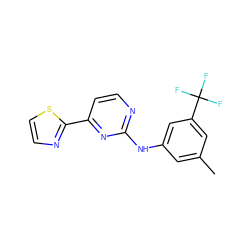 Cc1cc(Nc2nccc(-c3nccs3)n2)cc(C(F)(F)F)c1 ZINC000040394261