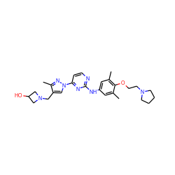 Cc1cc(Nc2nccc(-n3cc(CN4CC(O)C4)c(C)n3)n2)cc(C)c1OCCN1CCCC1 ZINC000473119013