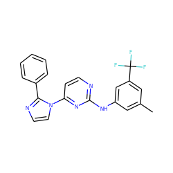 Cc1cc(Nc2nccc(-n3ccnc3-c3ccccc3)n2)cc(C(F)(F)F)c1 ZINC000013489742