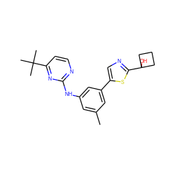 Cc1cc(Nc2nccc(C(C)(C)C)n2)cc(-c2cnc(C3(O)CCC3)s2)c1 ZINC000142208310