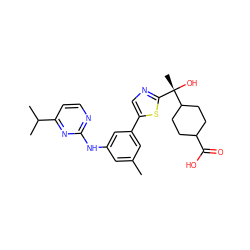 Cc1cc(Nc2nccc(C(C)C)n2)cc(-c2cnc([C@](C)(O)C3CCC(C(=O)O)CC3)s2)c1 ZINC000221496373