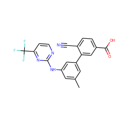 Cc1cc(Nc2nccc(C(F)(F)F)n2)cc(-c2cc(C(=O)O)ccc2C#N)c1 ZINC001772607054