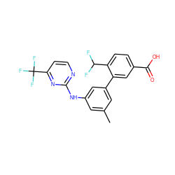 Cc1cc(Nc2nccc(C(F)(F)F)n2)cc(-c2cc(C(=O)O)ccc2C(F)F)c1 ZINC001772629499