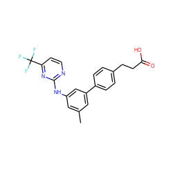 Cc1cc(Nc2nccc(C(F)(F)F)n2)cc(-c2ccc(CCC(=O)O)cc2)c1 ZINC000211114812