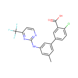 Cc1cc(Nc2nccc(C(F)(F)F)n2)cc(-c2ccc(Cl)c(C(=O)O)c2)c1 ZINC000211107864