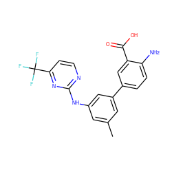 Cc1cc(Nc2nccc(C(F)(F)F)n2)cc(-c2ccc(N)c(C(=O)O)c2)c1 ZINC000211041749