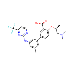 Cc1cc(Nc2nccc(C(F)(F)F)n2)cc(-c2ccc(O[C@@H](C)CN(C)C)c(C(=O)O)c2)c1 ZINC001772593682