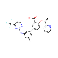 Cc1cc(Nc2nccc(C(F)(F)F)n2)cc(-c2ccc(O[C@@H](C)c3ccccn3)c(C(=O)O)c2)c1 ZINC001772651501