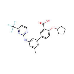 Cc1cc(Nc2nccc(C(F)(F)F)n2)cc(-c2ccc(OC3CCCC3)c(C(=O)O)c2)c1 ZINC001772593290