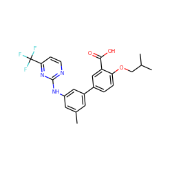 Cc1cc(Nc2nccc(C(F)(F)F)n2)cc(-c2ccc(OCC(C)C)c(C(=O)O)c2)c1 ZINC000145248041