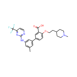 Cc1cc(Nc2nccc(C(F)(F)F)n2)cc(-c2ccc(OCCC3CCN(C)CC3)c(C(=O)O)c2)c1 ZINC001772645567