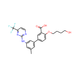 Cc1cc(Nc2nccc(C(F)(F)F)n2)cc(-c2ccc(OCCCCO)c(C(=O)O)c2)c1 ZINC000211041796