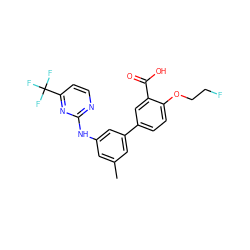 Cc1cc(Nc2nccc(C(F)(F)F)n2)cc(-c2ccc(OCCF)c(C(=O)O)c2)c1 ZINC000145243198