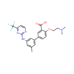 Cc1cc(Nc2nccc(C(F)(F)F)n2)cc(-c2ccc(OCCN(C)C)c(C(=O)O)c2)c1 ZINC001772583203