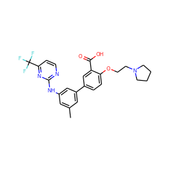 Cc1cc(Nc2nccc(C(F)(F)F)n2)cc(-c2ccc(OCCN3CCCC3)c(C(=O)O)c2)c1 ZINC001772647115