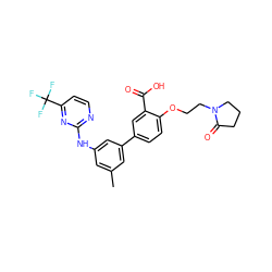 Cc1cc(Nc2nccc(C(F)(F)F)n2)cc(-c2ccc(OCCN3CCCC3=O)c(C(=O)O)c2)c1 ZINC001772656982