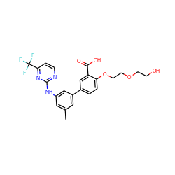 Cc1cc(Nc2nccc(C(F)(F)F)n2)cc(-c2ccc(OCCOCCO)c(C(=O)O)c2)c1 ZINC001772632319