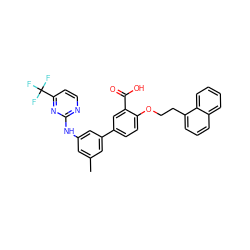 Cc1cc(Nc2nccc(C(F)(F)F)n2)cc(-c2ccc(OCCc3cccc4ccccc34)c(C(=O)O)c2)c1 ZINC001772605099