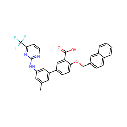 Cc1cc(Nc2nccc(C(F)(F)F)n2)cc(-c2ccc(OCc3ccc4ccccc4c3)c(C(=O)O)c2)c1 ZINC001772604770