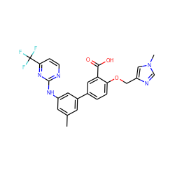 Cc1cc(Nc2nccc(C(F)(F)F)n2)cc(-c2ccc(OCc3cn(C)cn3)c(C(=O)O)c2)c1 ZINC001772570011